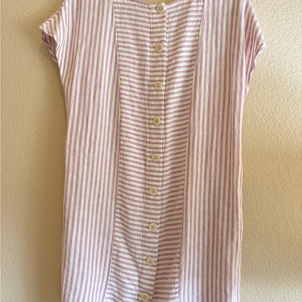 Madewell Striped  Lavender and White Button-Down Linen Dress with Pockets